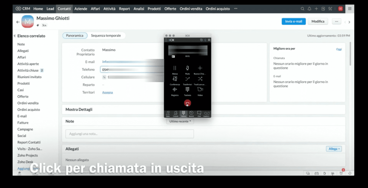 click to call 3cx zoho crm