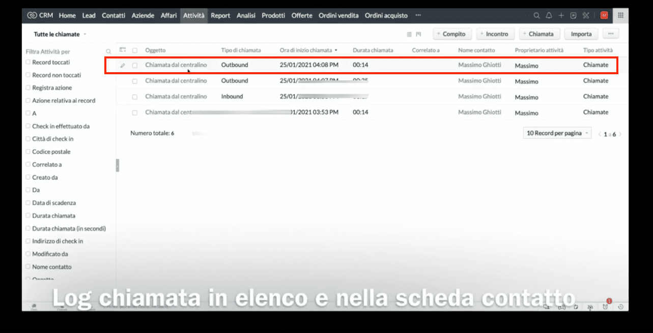 log chiamate 3cx zoho crm