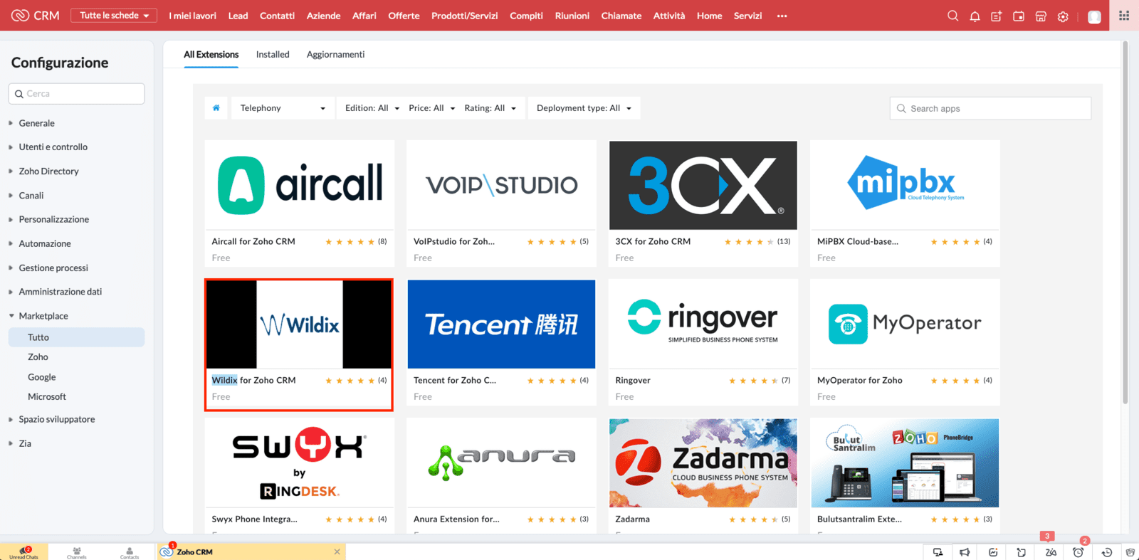 wildix zoho crm