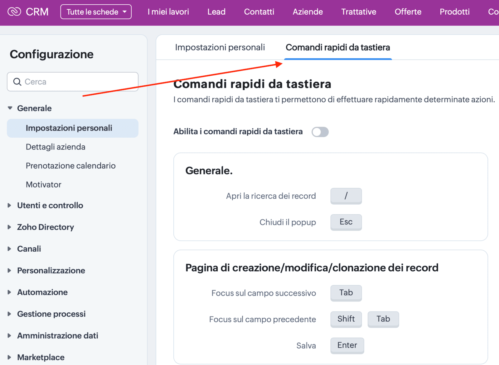 Zoho Crm: scorciatoie da tastiera